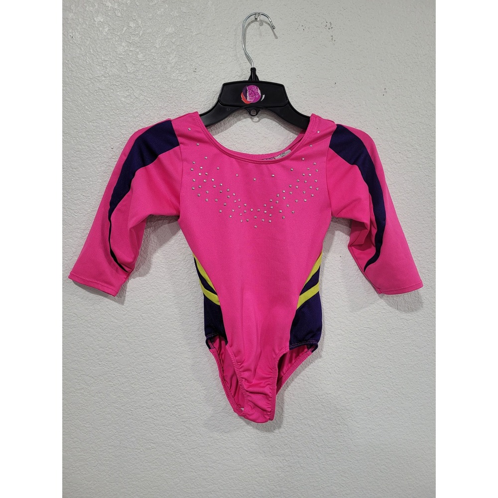 Freestyle by Danskin Girls Pink‎ Rhinestone Gymnastics Leotard 6 Long Sleeve #7